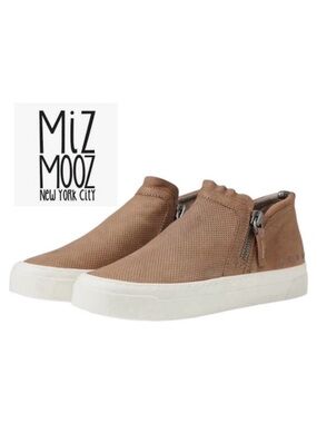 Miz Mooz Arret Side Zip Taupe Leather Platform Sneaker Size 8.5